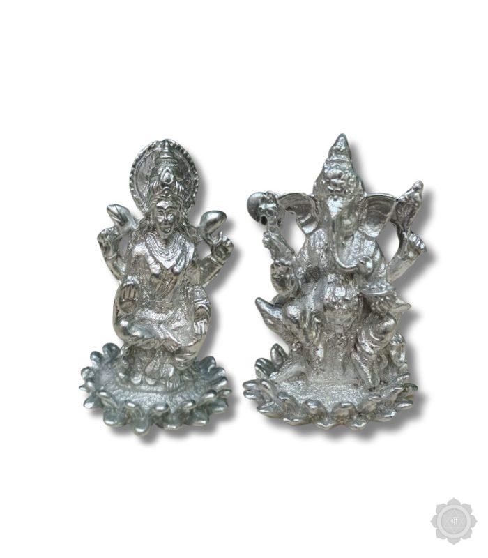 Mata Laxmi & Lord Ganesh Mercury On Lotus Murti
