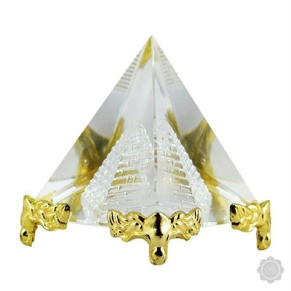 Pyramid  Feng Shui Crystal Glasswith Golden Stand