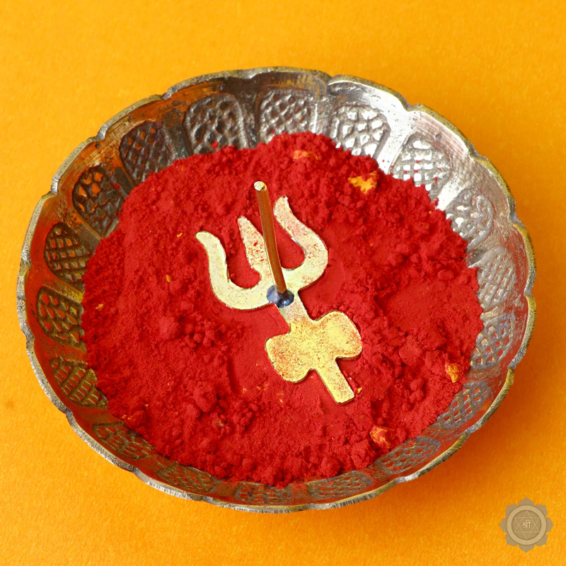 Brass Trishul with Damru Tilak Stamp Deity Ornament