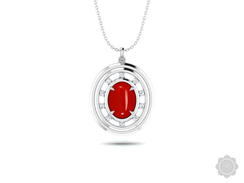 Red Coral (Moonga) Sterling Silver Pendant (DC17)