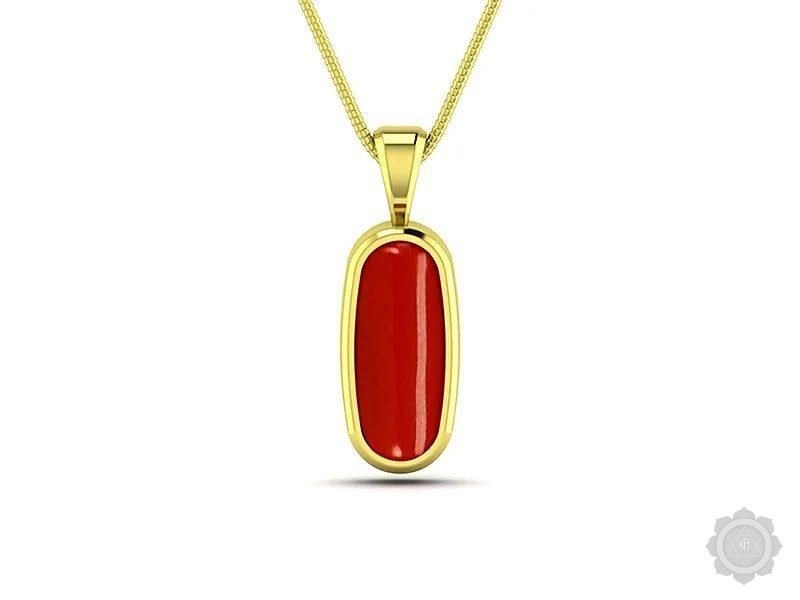 Red Coral (Moonga) Yellow Gold Pendant (DC1)