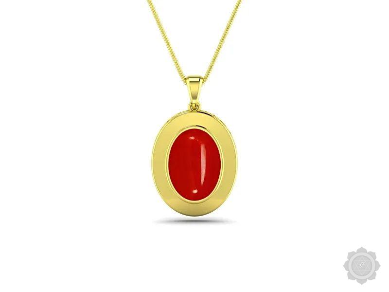 Red Coral (Moonga) Yellow Gold Pendant (DC6)