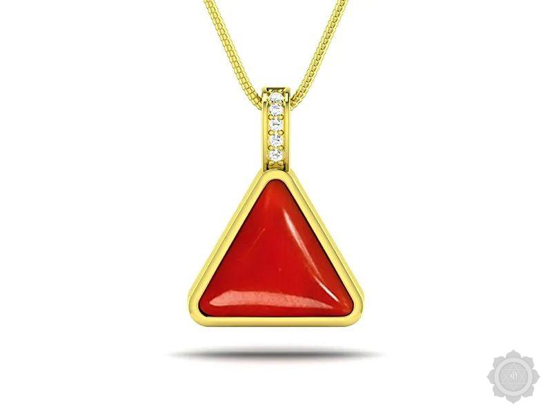 Red Coral (Moonga) Yellow Gold Pendant (DC11)