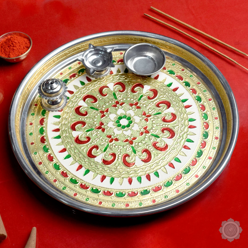 Printed Stainless Steel Aarti Plate Set