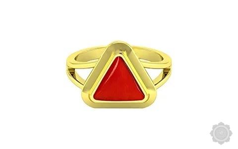 Red Coral (Moonga) Yellow Gold Ring (AC2)