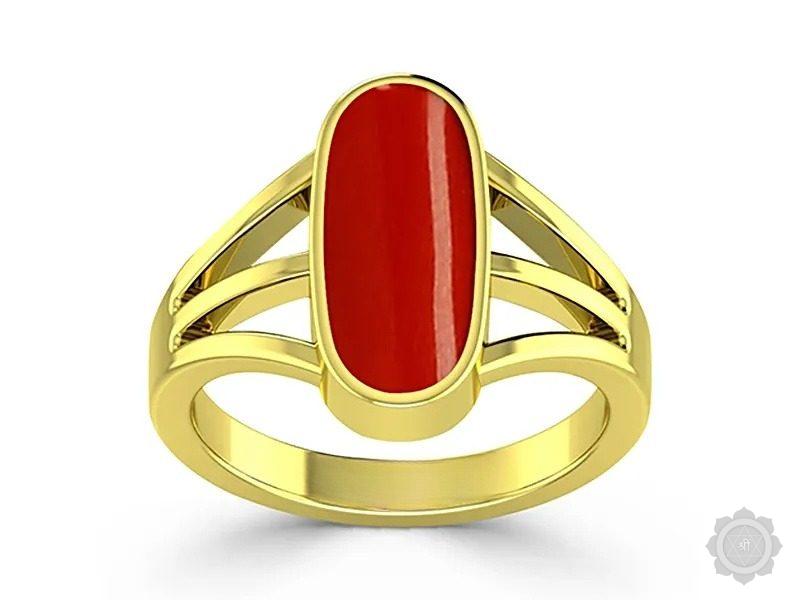 Red Coral (Moonga) Yellow Gold Ring (AC3)