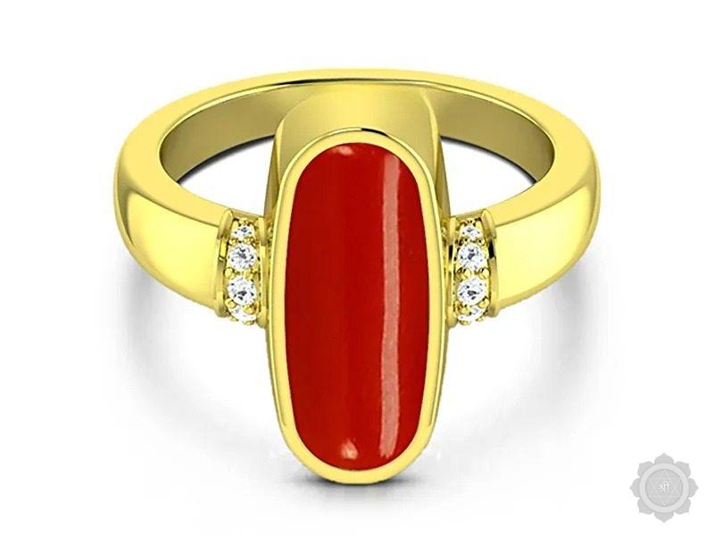 Red Coral (Moonga) Yellow Gold Ring (AC9)