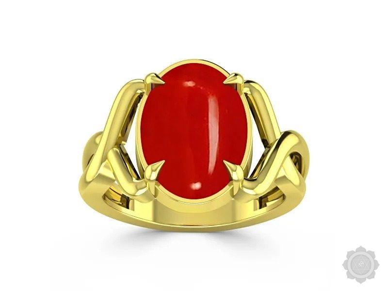 Red Coral (Moonga) Yellow Gold Ring (AC25)