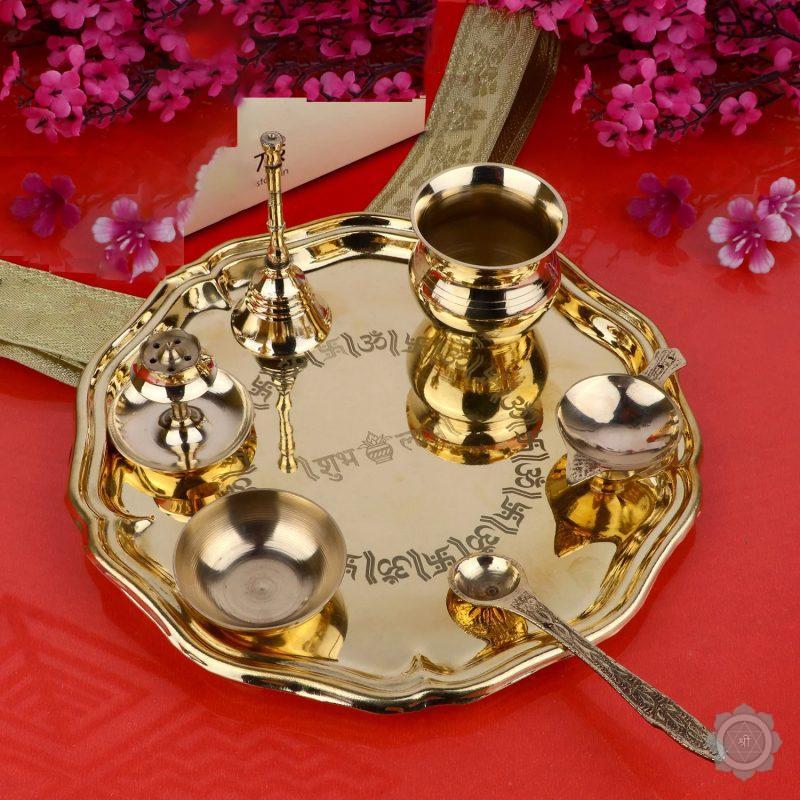 7 Piece Brass Shubh Labh Pooja Thali Set